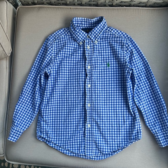 EUC Ralph Lauren Blue and White Gingham Shirt Boys Size 6 - Picture 1 of 4